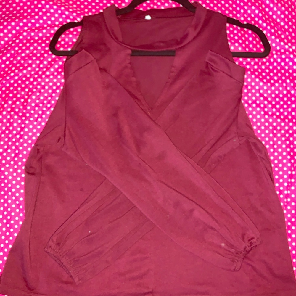 Cut shoulder burgundy dressy top